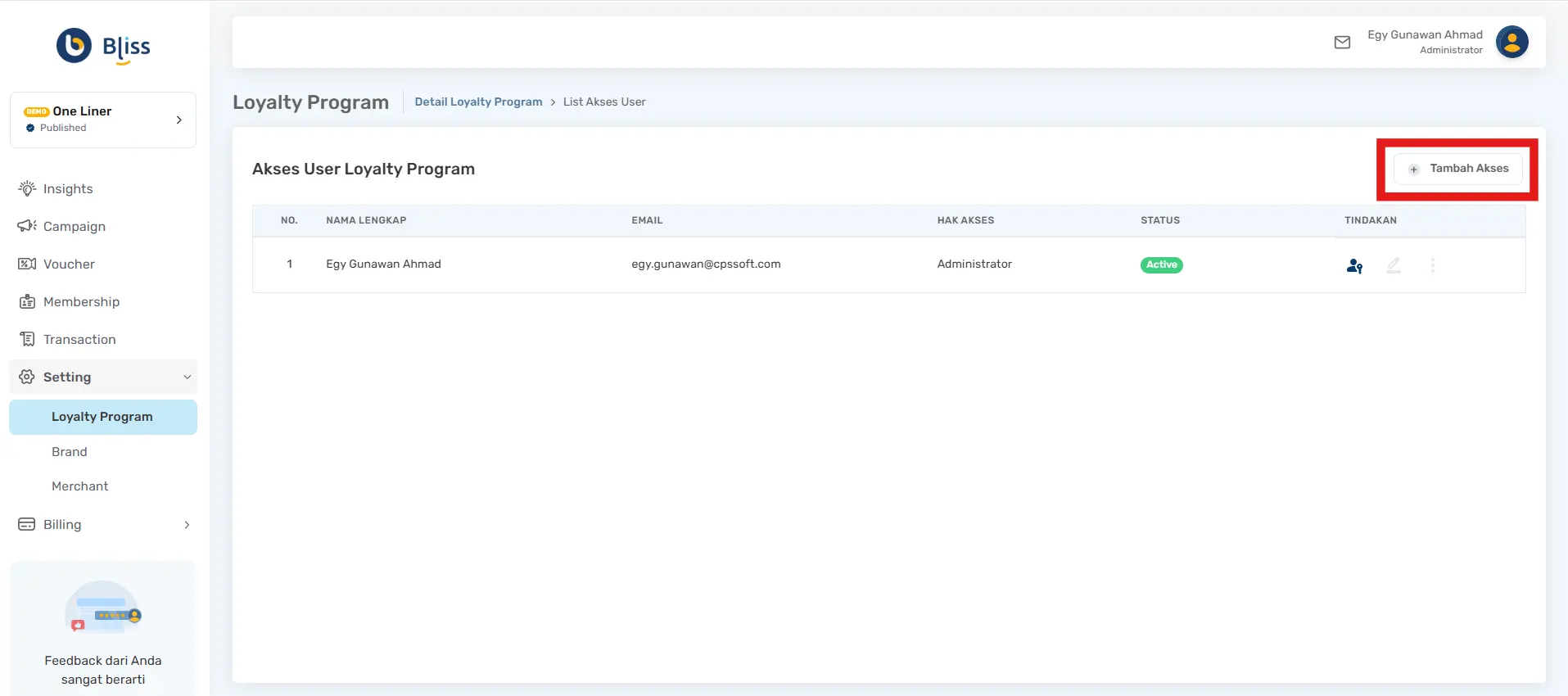 menambah user loyalty program
